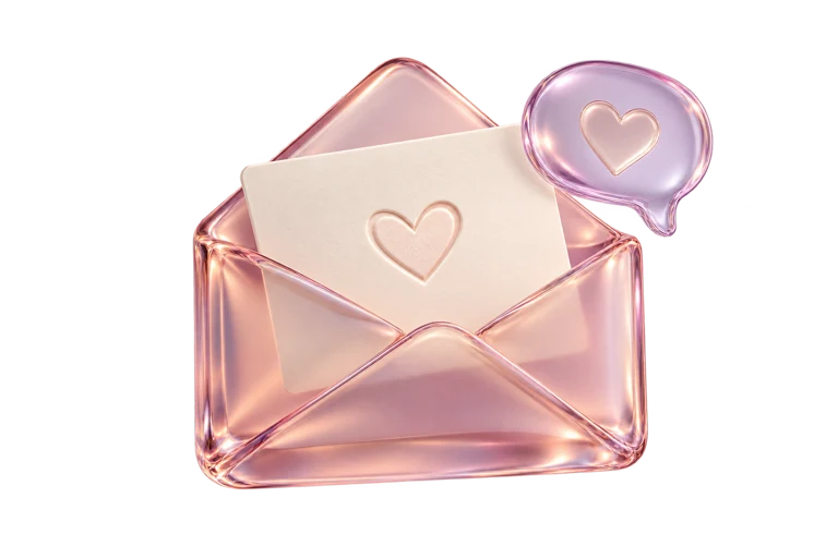 Roze glazen envelop met een hart
